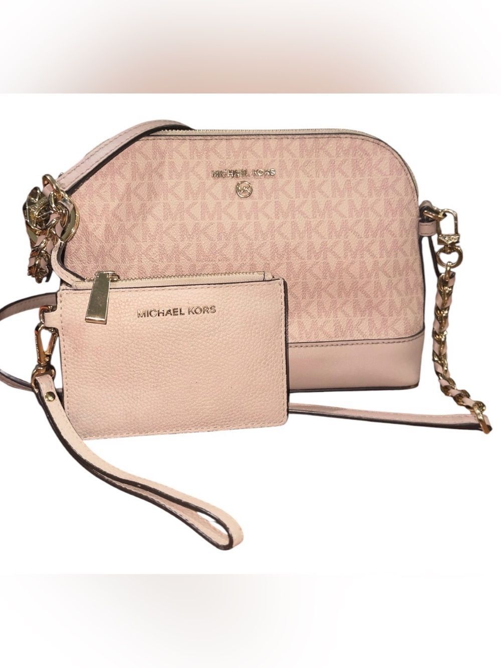 Michael Kors Blush Pink Large Dome Signature Crossbody Bag with card/Coin holder